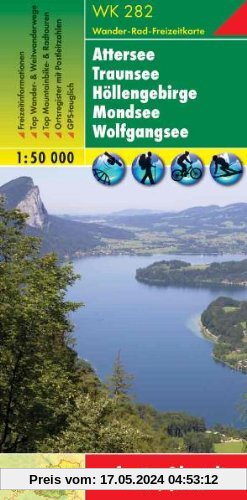 Freytag Berndt Wanderkarten, WK 282, Attersee - Traunsee - Höllengebirge - Mondsee - Wolfgangsee, GPS, UTM - Maßstab 1:50 000